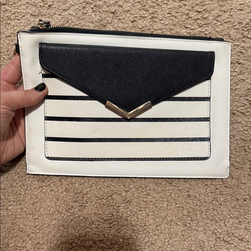 Striped Black and White Envelope Clutch